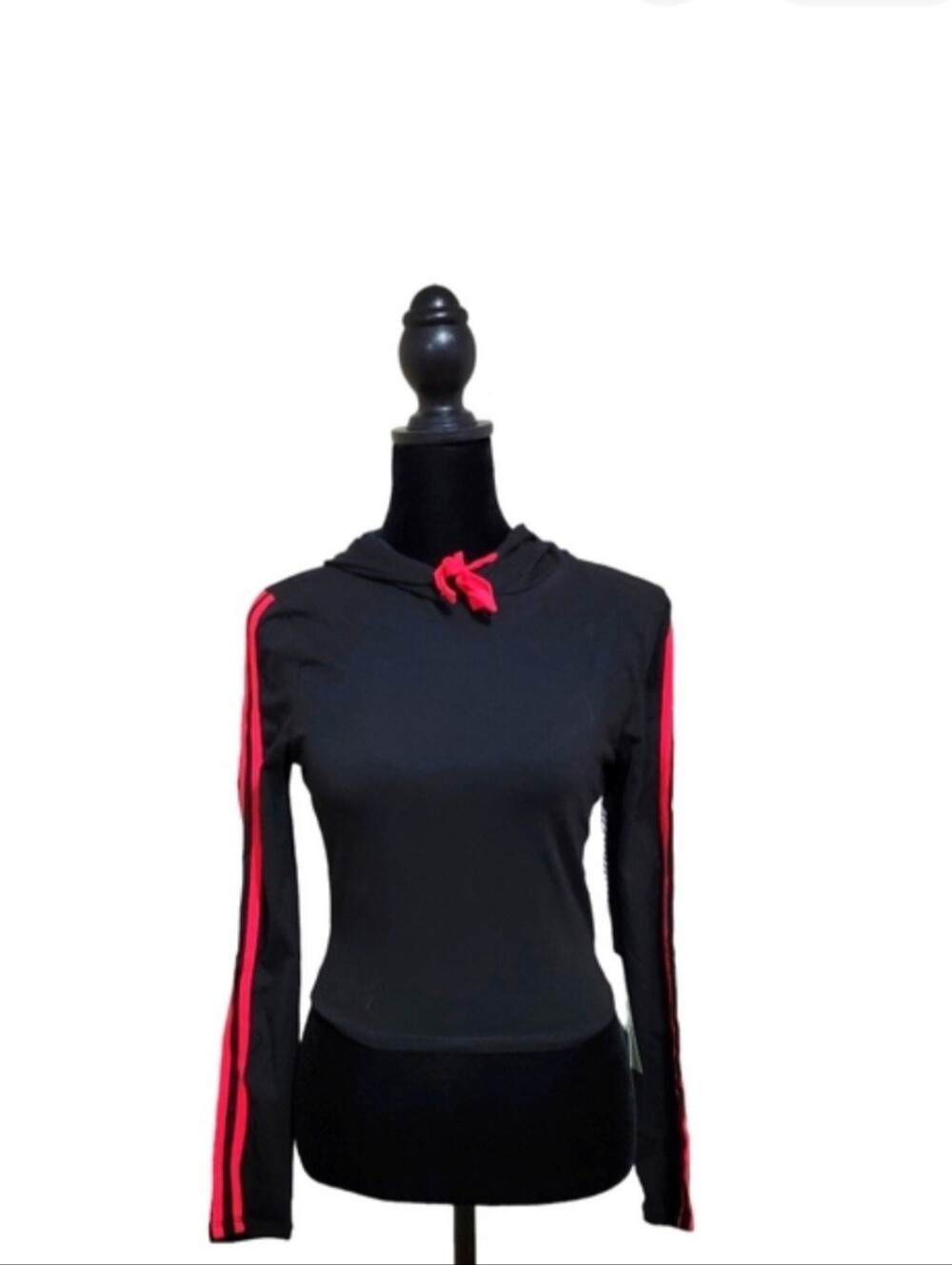 IRIS BASIC Women's Crop Top Pullover with Hood Black & Red - S - Picture 6 of 6